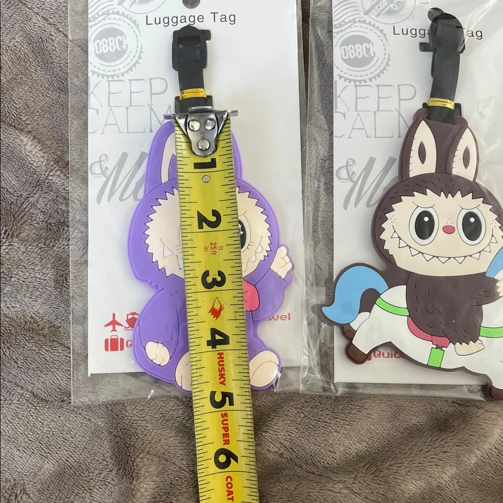 Cute Labubu monster Luggage Tag Set - Purple and Brown nwt